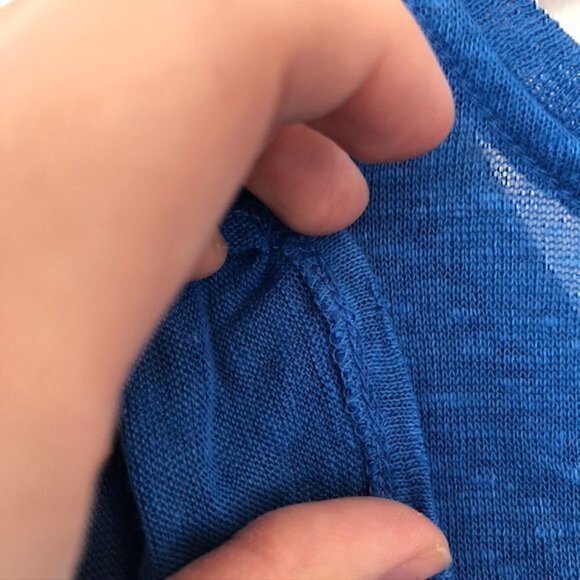 NEW NWT 1.STATE Ruffle Linen Top Bright Blue Short Cap Sleeve 100% LINEN - FLAW - Picture 8 of 8